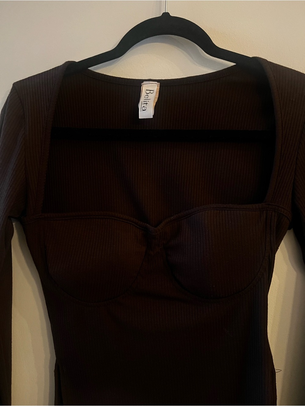 Brown Ribbed Long Sleeve Sweetheart Top and bottom